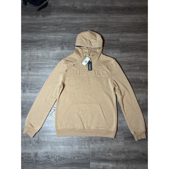 NWT Buffalo David Bitton Sweatshirt Hoodie Men's M Camel Embossed Pullover Logo - Picture 2 of 7